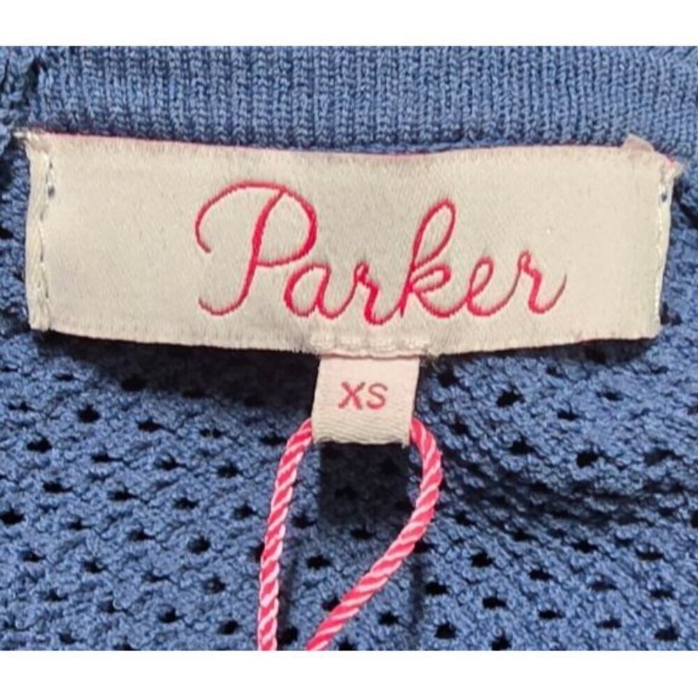 Parker Dress XS Drop Waist Peplum Tiered Blue Stretch Comfort Eyelet Open Knit - Picture 6 of 15